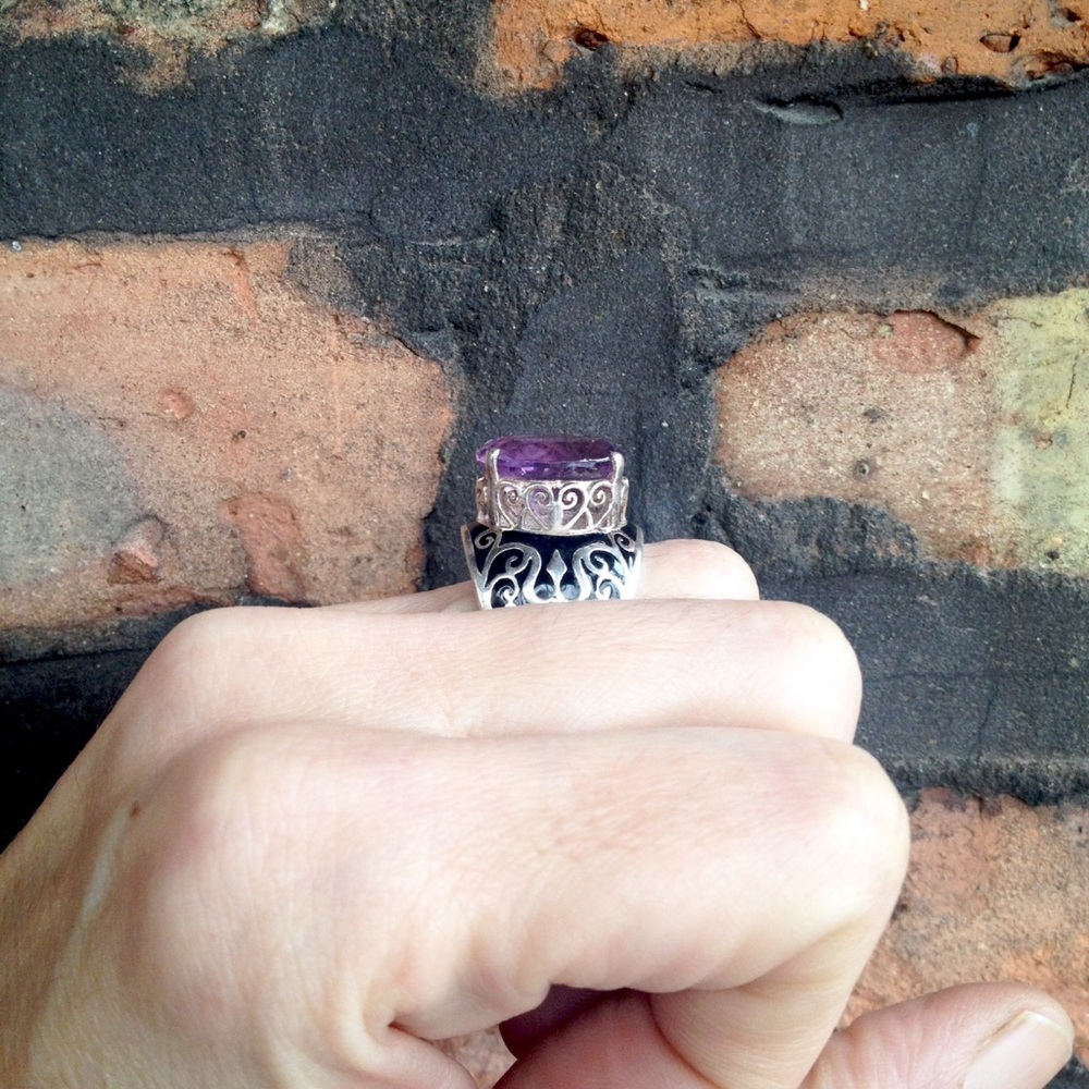 Big Amethyst & Silver Statement Ring - image 5